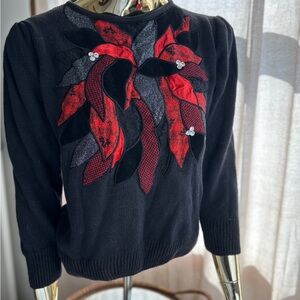 Vintage Bonnie and Bill Womens Sweater M Medium Floral Metallic Sparkles